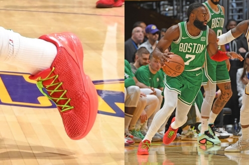 Jaylen Brown 于圣诞大战着用无 Logo 版本 Nike Kobe 6 Protro「Reverse Grinch」鞋款
