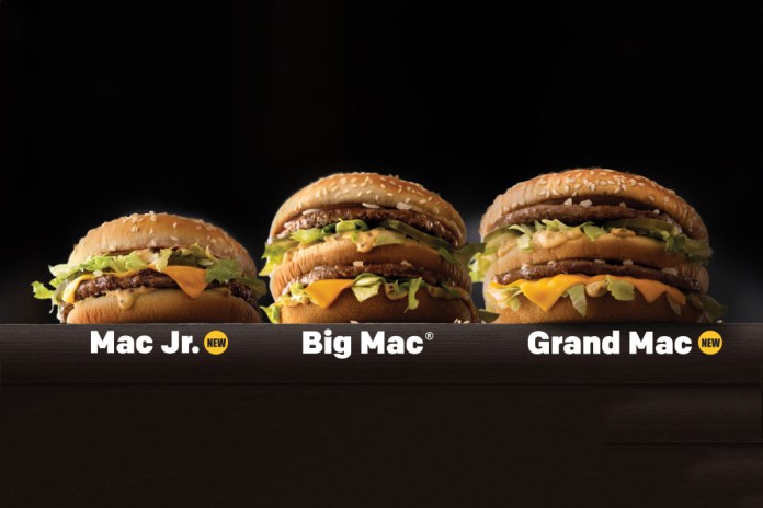 麦当劳 McDonald's 推出「Grand Mac」和「Mac Jr.」两种全新尺寸