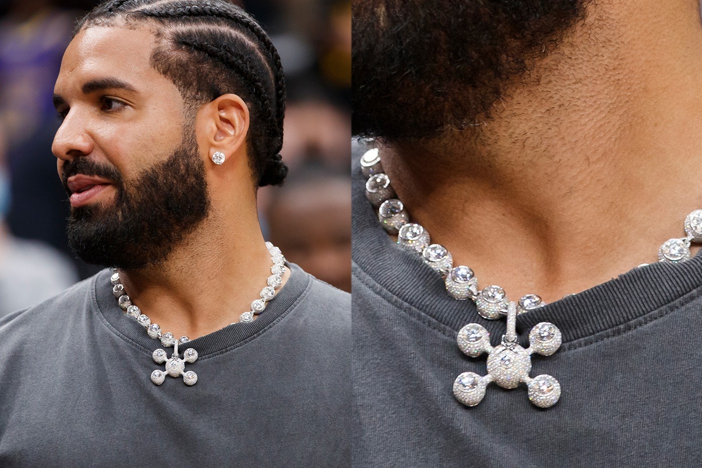 Drake 身戴价值 190 万美元的 Homer 项链现身球场