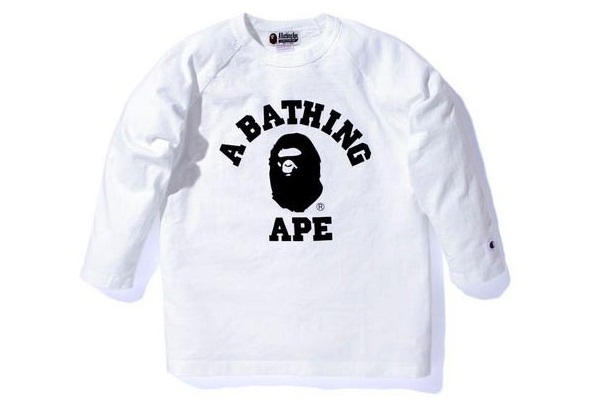 Bape × Champion 7分袖大学Tee