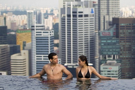 新加坡滨海湾金沙酒店顶层的露天泳池