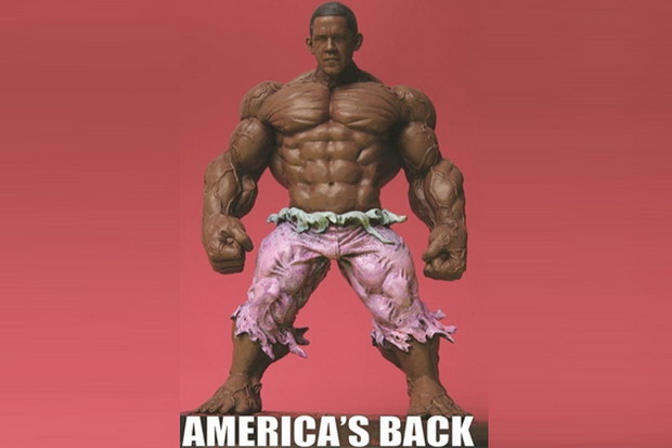 Ron English打造美国总统奥巴马版绿巨人浩克公仔“America's Back”