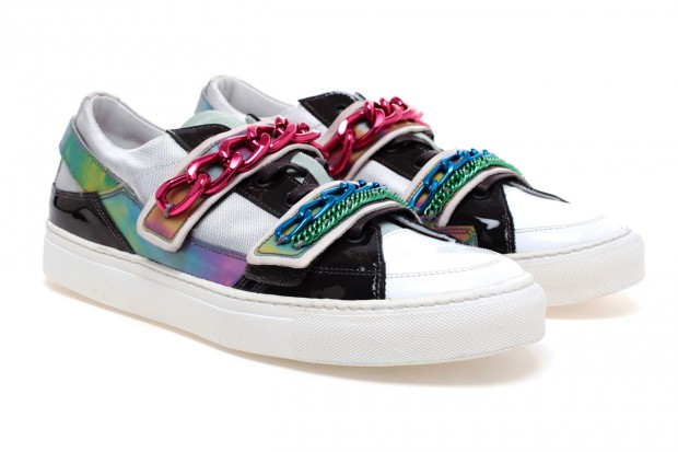 Raf Simons White Holographic Tricolor Chained Low-Top Velcro Sneaker 鞋款