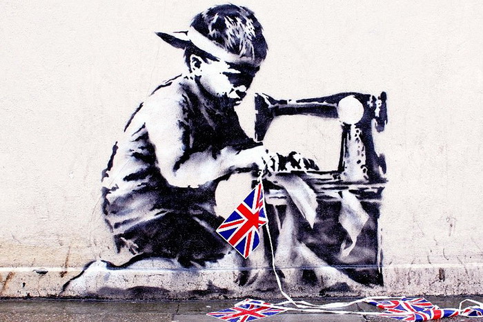 英国涂鸦大师 Banksy 作品《Union Jack Child Labour》被带到美国进行拍卖