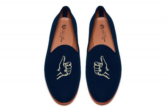 Five Story NYC × Del Toro “Thumbs Up” Navy Linen Slipper 别注鞋款