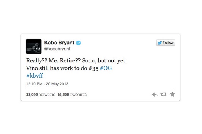 Kobe Bryant 于推特澄清今夏退役谣言