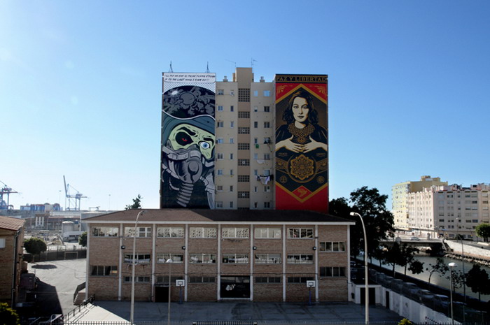 Shepard Fairey 与 D*Face 于西班牙创作大型壁画