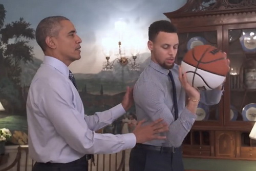 美国总统 Obama 教 Stephen Curry 射球？