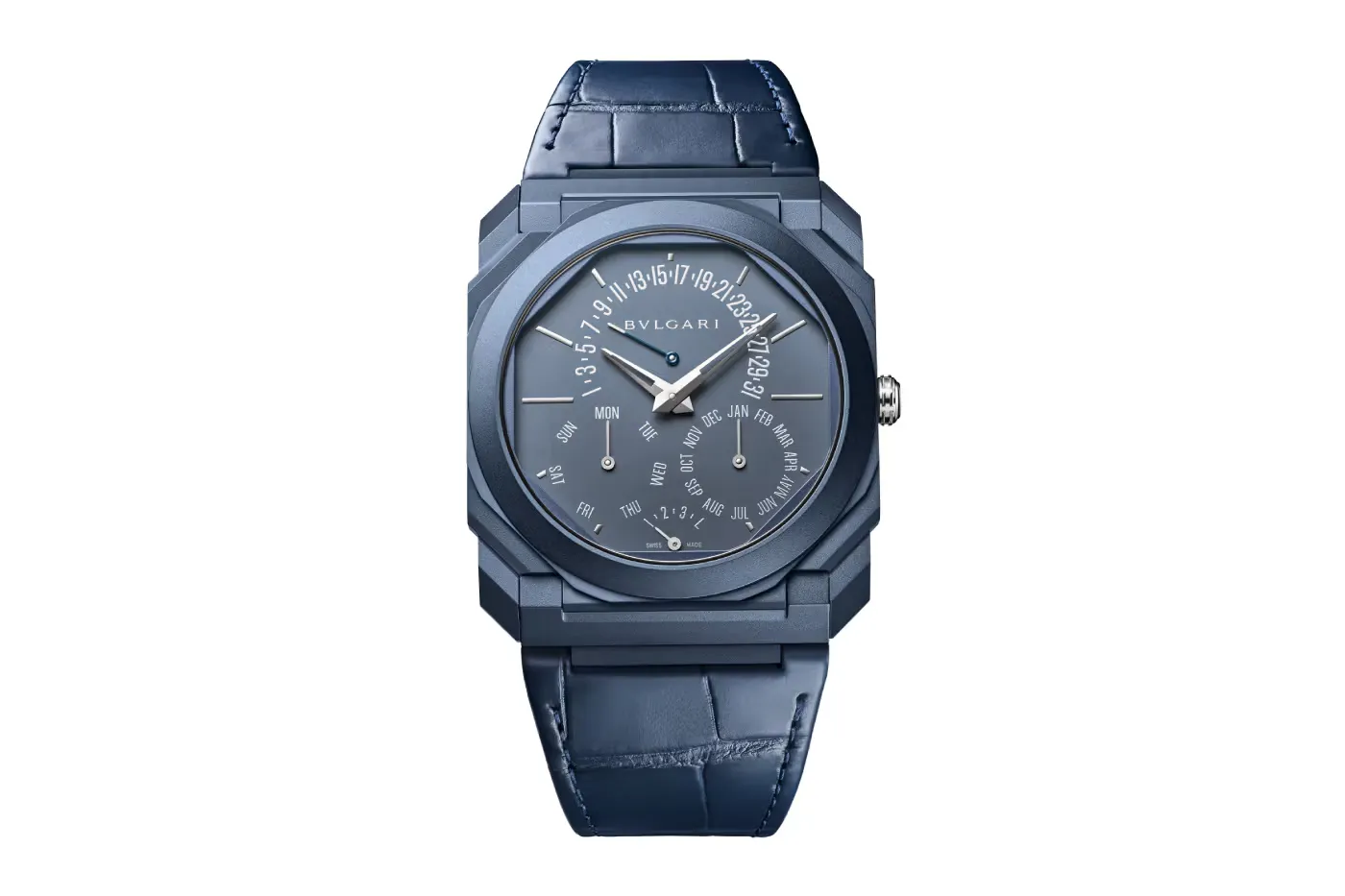 BVLGARI 以馥郁蓝调演绎 Octo Finissimo Perpetual Calendar 超薄万年历腕表