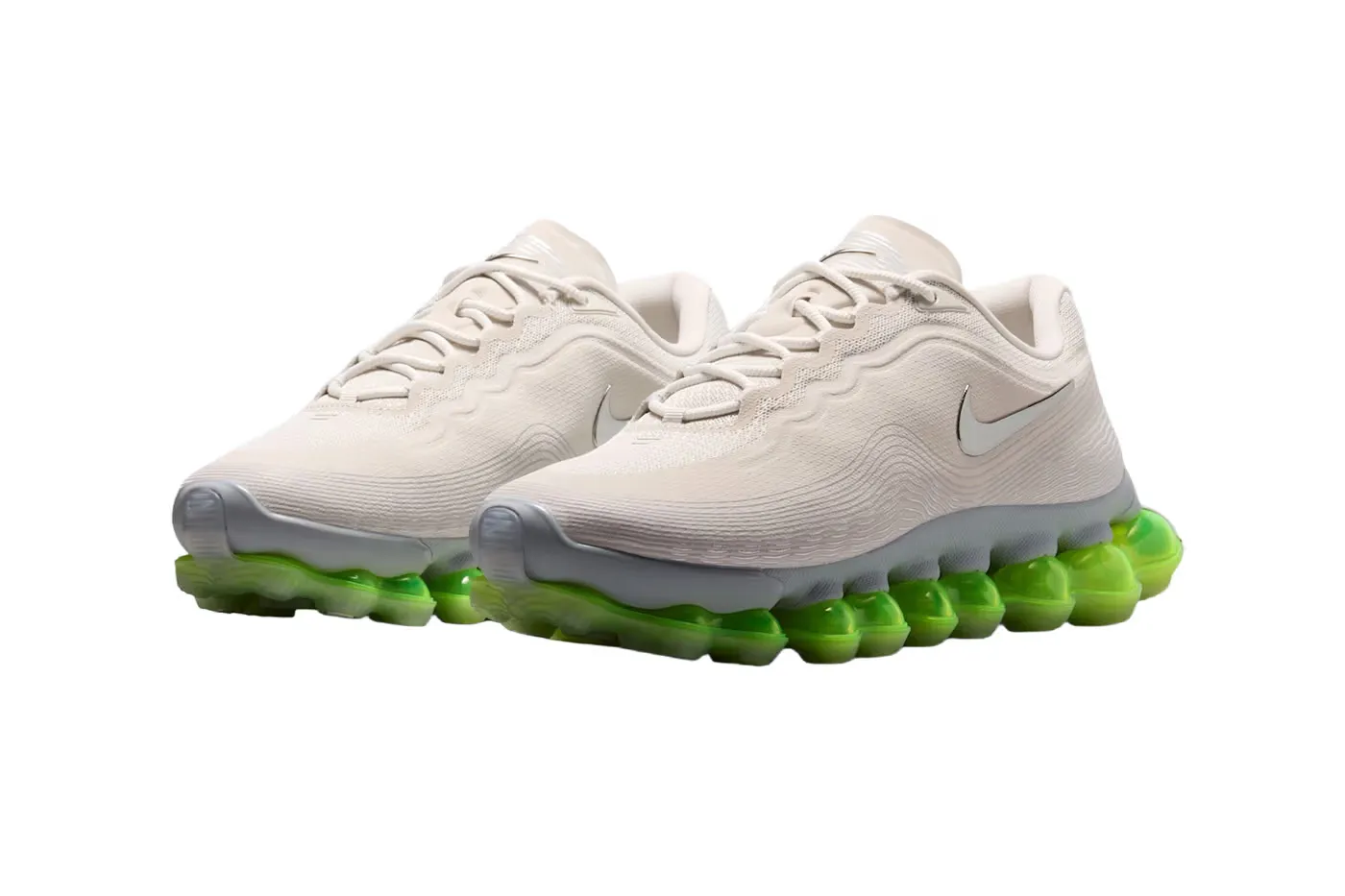 Nike Air Liquid Max「Light Bone」：未来感线条回归简约米白鞋壳，绿色 Air 缓震低调吸睛