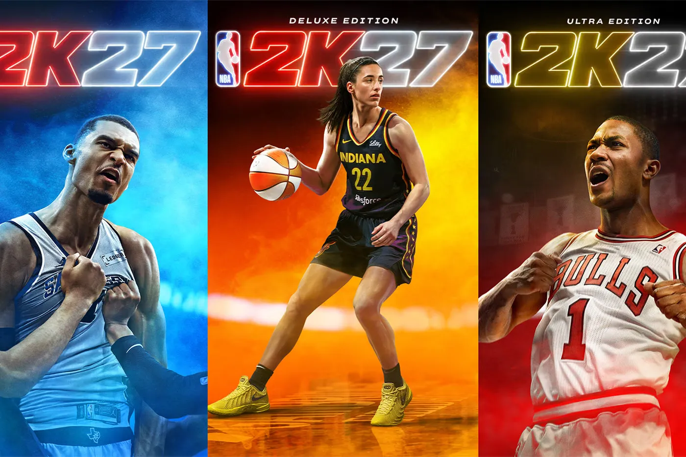《NBA 2K27》三大版本封面球星揭晓：Victor Wembanyama、Caitlin Clark 与 Derrick Rose 领衔